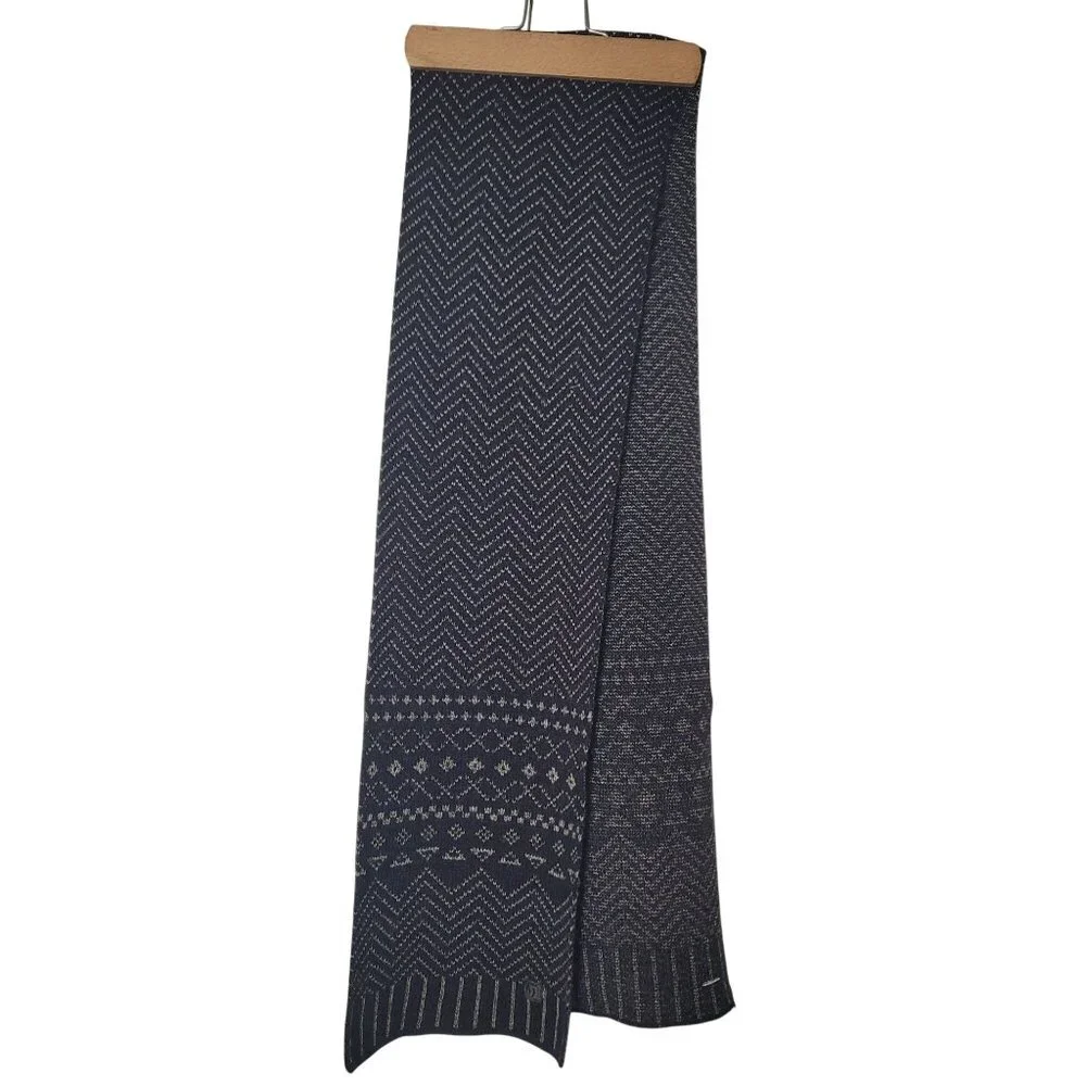 Mens Black & Gray Knit Wool Scarf With Chevron & Geometric Patterns 63